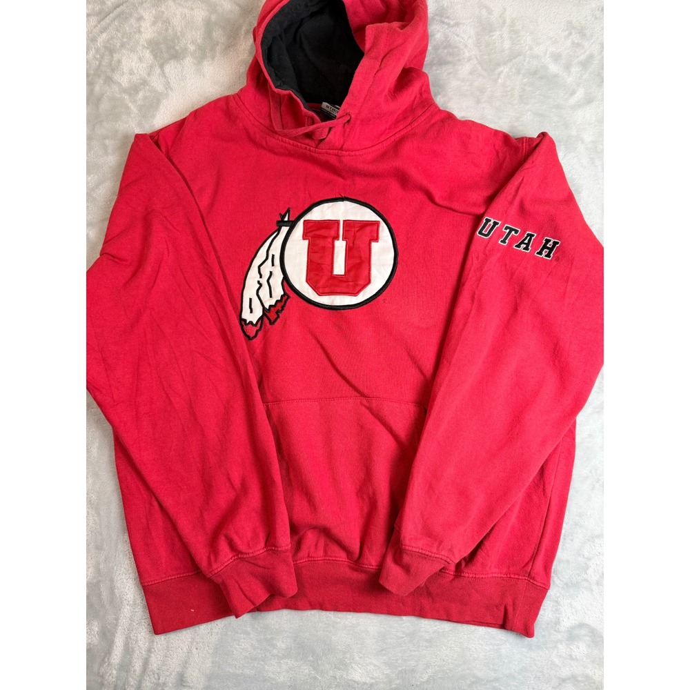 Vintage Y2K STADIUM ATHLETICS Utah Utes Mens L Red Hoodie Feather U Logo NCAA